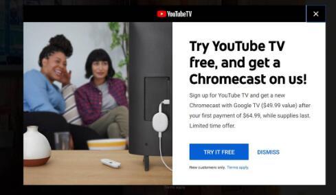 新的YouTubeTV注册提供免费的Chromecast和谷歌TV