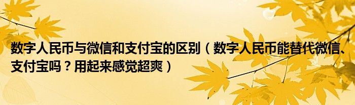 数字人民币与微信和支付宝的区别（数字人民币能替代微信、支付宝吗？用起来感觉超爽）