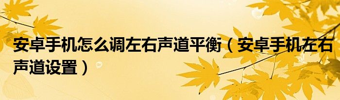 安卓手机怎么调左右声道平衡（安卓手机左右声道设置）