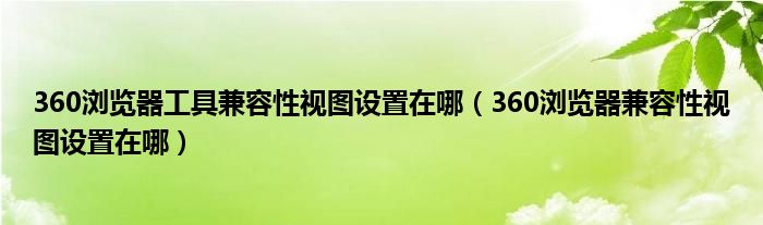 360浏览器工具兼容性视图设置在哪（360浏览器兼容性视图设置在哪）