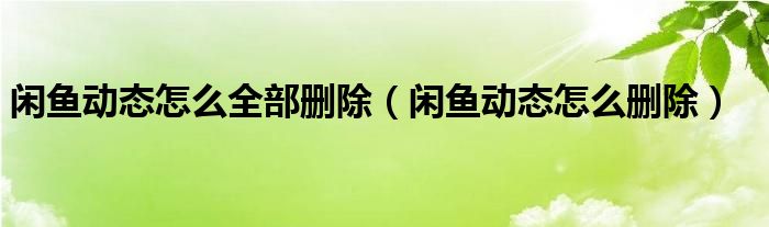 闲鱼动态怎么全部删除（闲鱼动态怎么删除）