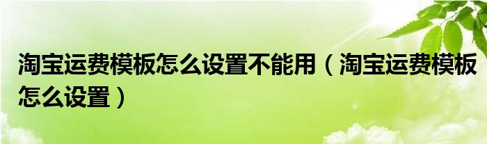 淘宝运费模板怎么设置不能用（淘宝运费模板怎么设置）