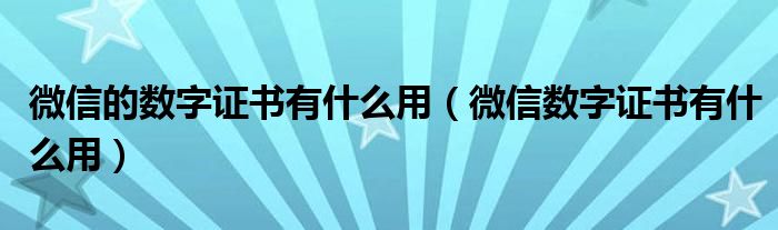 微信的数字证书有什么用（微信数字证书有什么用）