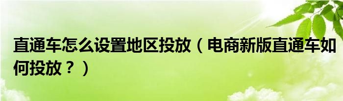 直通车怎么设置地区投放（电商新版直通车如何投放？）