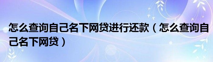 怎么查询自己名下网贷进行还款（怎么查询自己名下网贷）