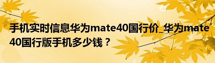 手机实时信息华为mate40国行价_华为mate40国行版手机多少钱？