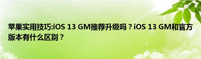 苹果实用技巧:iOS 13 GM推荐升级吗？iOS 13 GM和官方版本有什么区别？