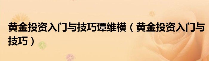 黄金投资入门与技巧谭维横（黄金投资入门与技巧）