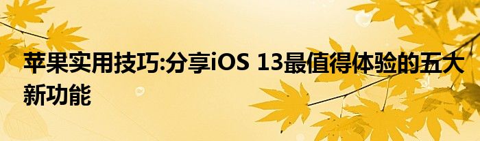 苹果实用技巧:分享iOS 13最值得体验的五大新功能