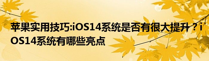 苹果实用技巧:iOS14系统是否有很大提升？iOS14系统有哪些亮点