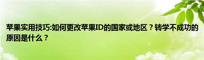 苹果实用技巧:如何更改苹果ID的国家或地区？转学不成功的原因是什么？