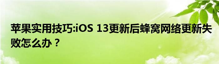 苹果实用技巧:iOS 13更新后蜂窝网络更新失败怎么办？