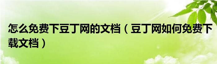 怎么免费下豆丁网的文档（豆丁网如何免费下载文档）