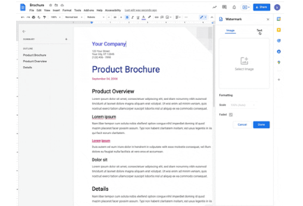 谷歌Docs现在允许您向文档添加文本水印