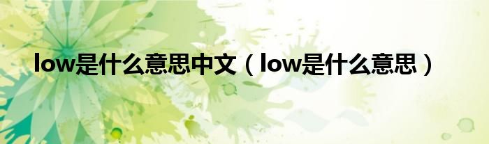 low是什么意思中文（low是什么意思）