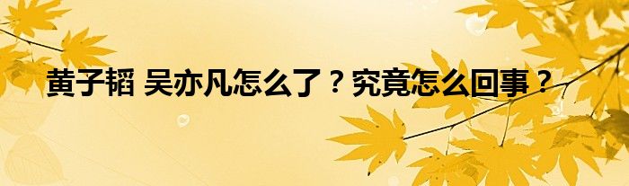 黄子韬 吴亦凡怎么了？究竟怎么回事？