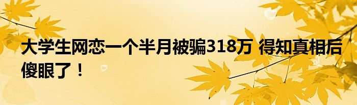 大学生网恋一个半月被骗318万 得知真相后傻眼了！