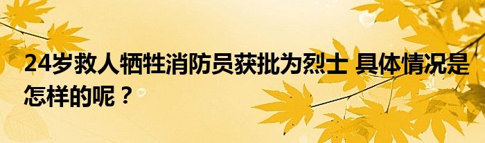 24岁救人牺牲消防员获批为烈士 具体情况是怎样的呢？ 