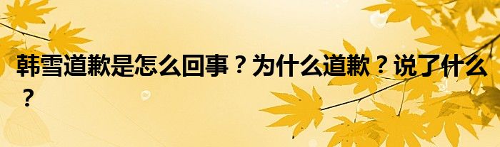 韩雪道歉是怎么回事？为什么道歉？说了什么？