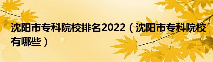 沈阳市专科院校排名2022（沈阳市专科院校有哪些）