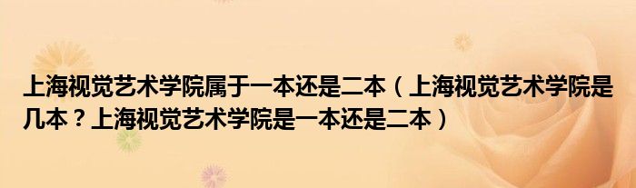 上海视觉艺术学院属于一本还是二本（上海视觉艺术学院是几本？上海视觉艺术学院是一本还是二本）