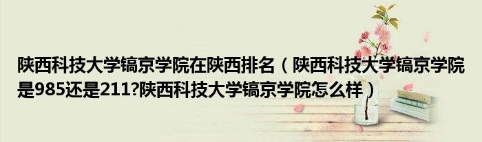 陕西科技大学镐京学院在陕西排名（陕西科技大学镐京学院是985还是211?陕西科技大学镐京学院怎么样）