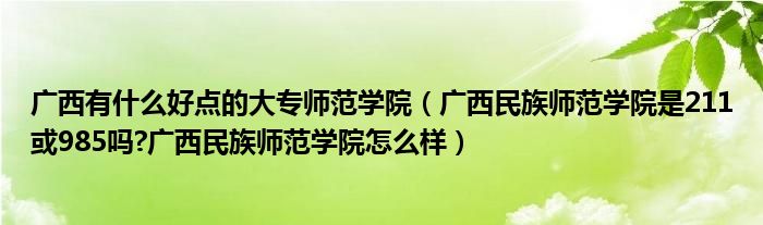 广西有什么好点的大专师范学院（广西民族师范学院是211或985吗?广西民族师范学院怎么样）