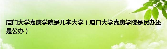 厦门大学嘉庚学院是几本大学（厦门大学嘉庚学院是民办还是公办）