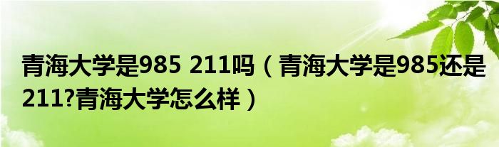 青海大学是985 211吗（青海大学是985还是211?青海大学怎么样）