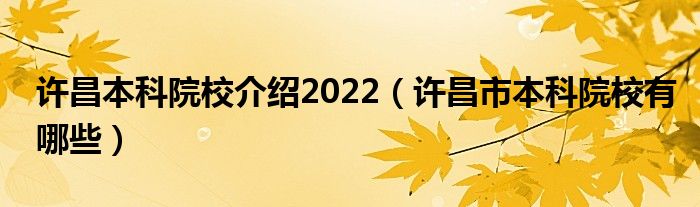 许昌本科院校介绍2022（许昌市本科院校有哪些）