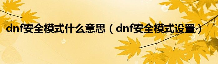 dnf安全模式什么意思（dnf安全模式设置）