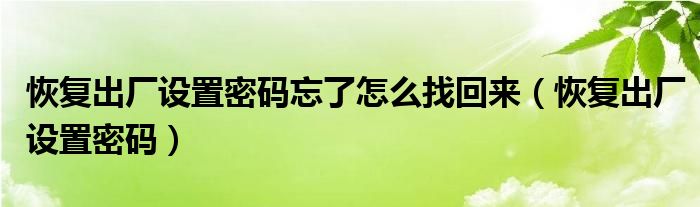 恢复出厂设置密码忘了怎么找回来（恢复出厂设置密码）