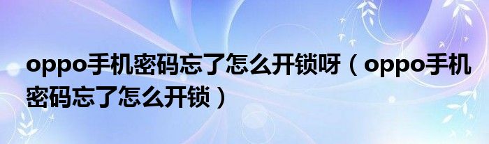 oppo手机密码忘了怎么开锁呀（oppo手机密码忘了怎么开锁）