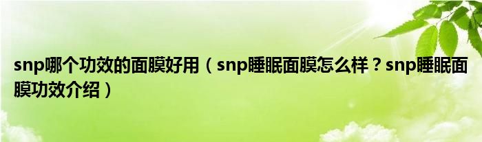 snp哪个功效的面膜好用（snp睡眠面膜怎么样？snp睡眠面膜功效介绍）