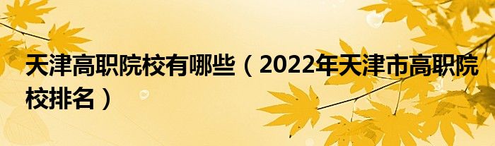 天津高职院校有哪些（2022年天津市高职院校排名）