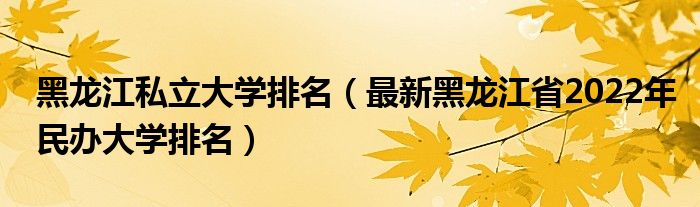 黑龙江私立大学排名（最新黑龙江省2022年民办大学排名）