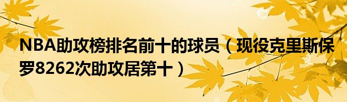 NBA助攻榜排名前十的球员（现役克里斯保罗8262次助攻居第十）