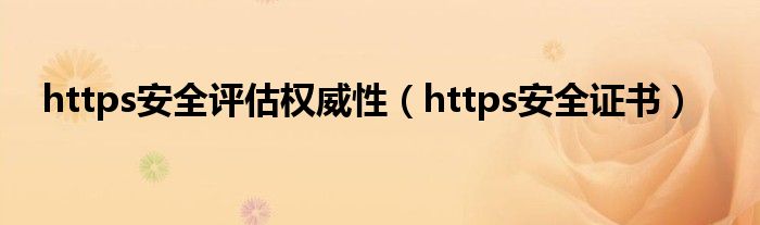 https安全评估权威性（https安全证书）