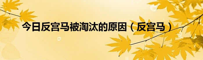 今日反宫马被淘汰的原因（反宫马）