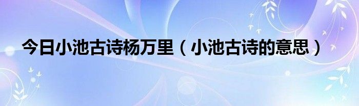 今日小池古诗杨万里（小池古诗的意思）