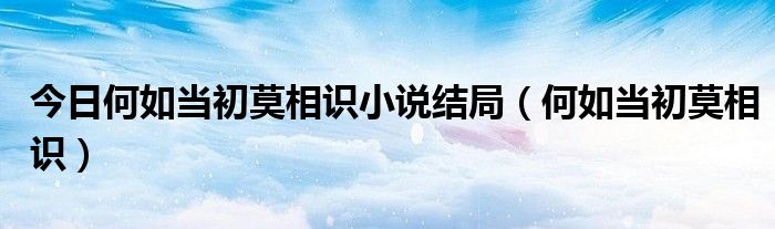 今日何如当初莫相识小说结局（何如当初莫相识）