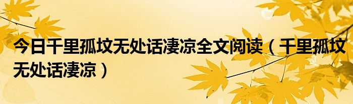 今日千里孤坟无处话凄凉全文阅读（千里孤坟无处话凄凉）