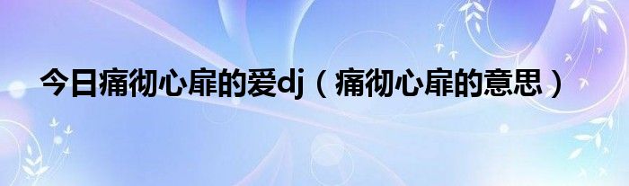 今日痛彻心扉的爱dj（痛彻心扉的意思）