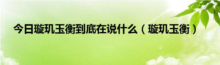 今日璇玑玉衡到底在说什么（璇玑玉衡）