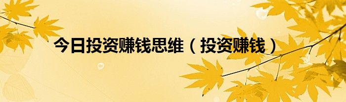 今日投资赚钱思维（投资赚钱）