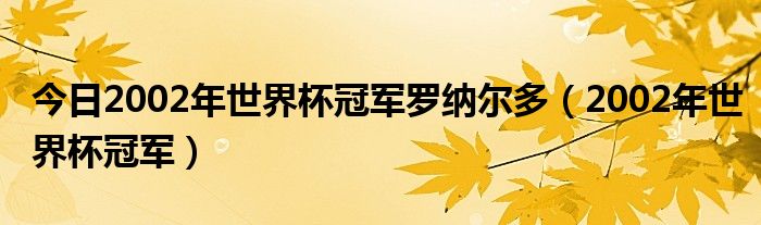 今日2002年世界杯冠军罗纳尔多（2002年世界杯冠军）