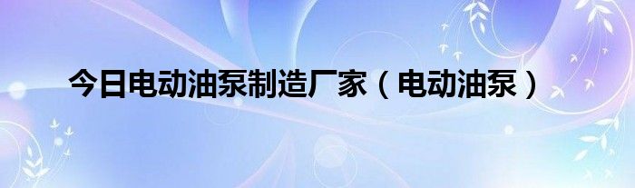 今日电动油泵制造厂家（电动油泵）