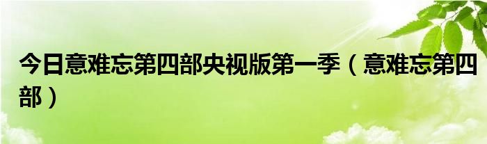 今日意难忘第四部央视版第一季（意难忘第四部）