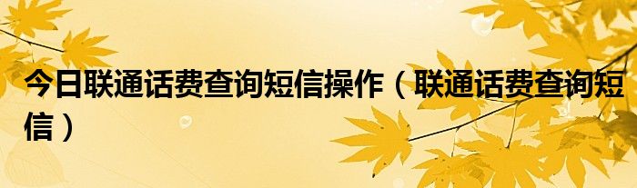 今日联通话费查询短信操作（联通话费查询短信）