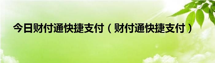 今日财付通快捷支付（财付通快捷支付）